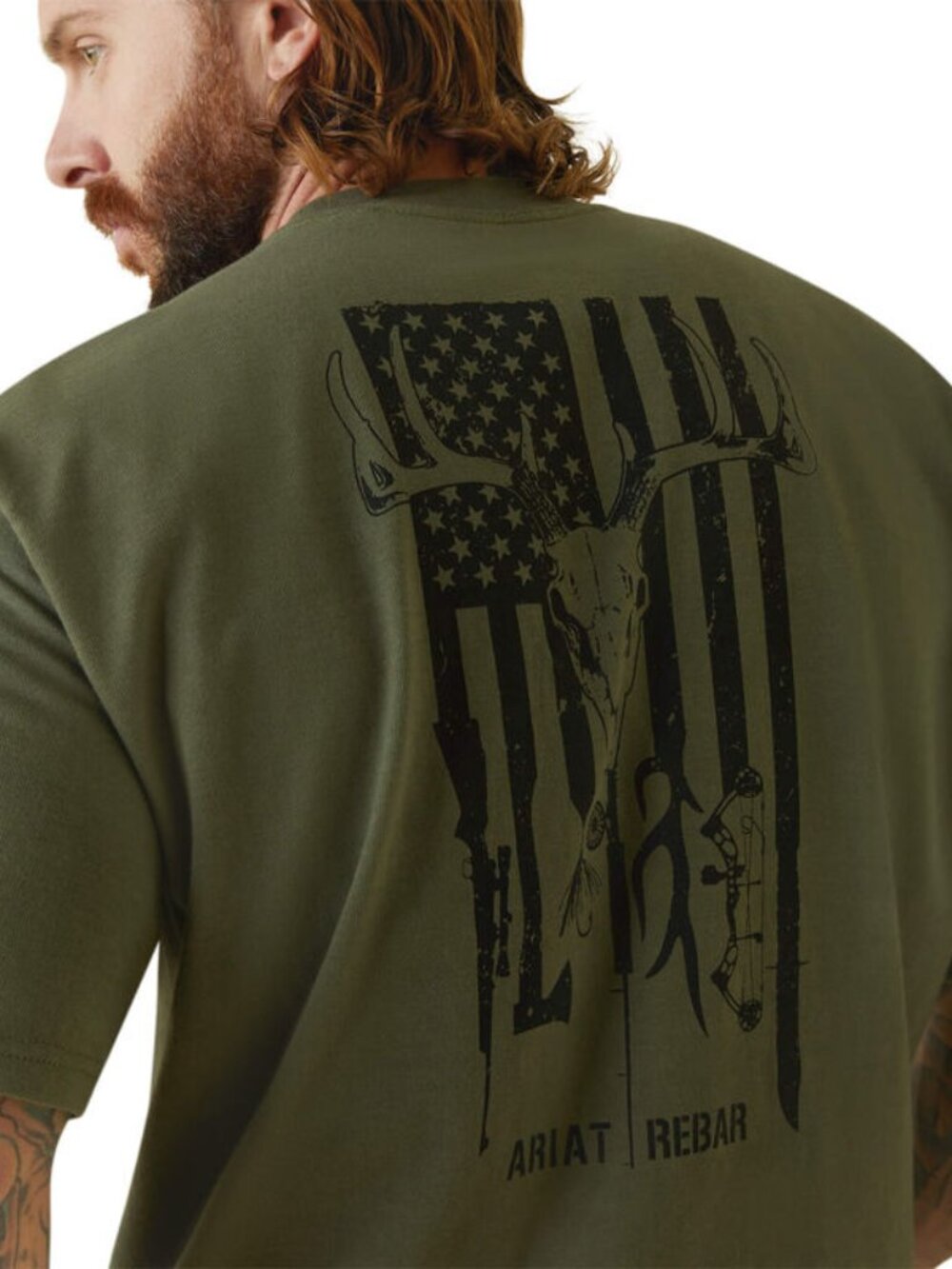 ARIAT REBAR Army Green Pocket XL T-shirt Back Graphics
